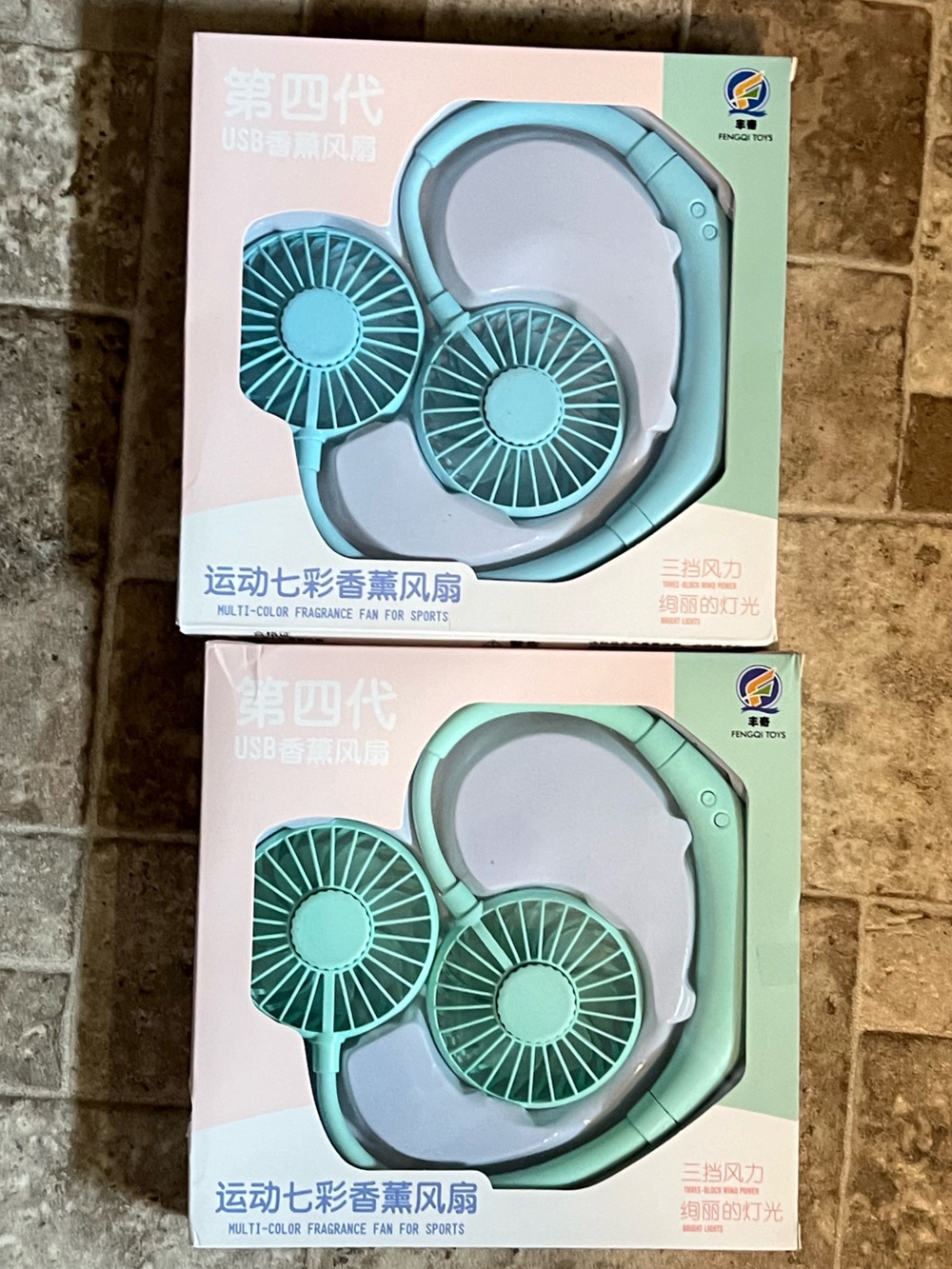 NIB Two Portable Neck Fans - Mint Green and Blue
